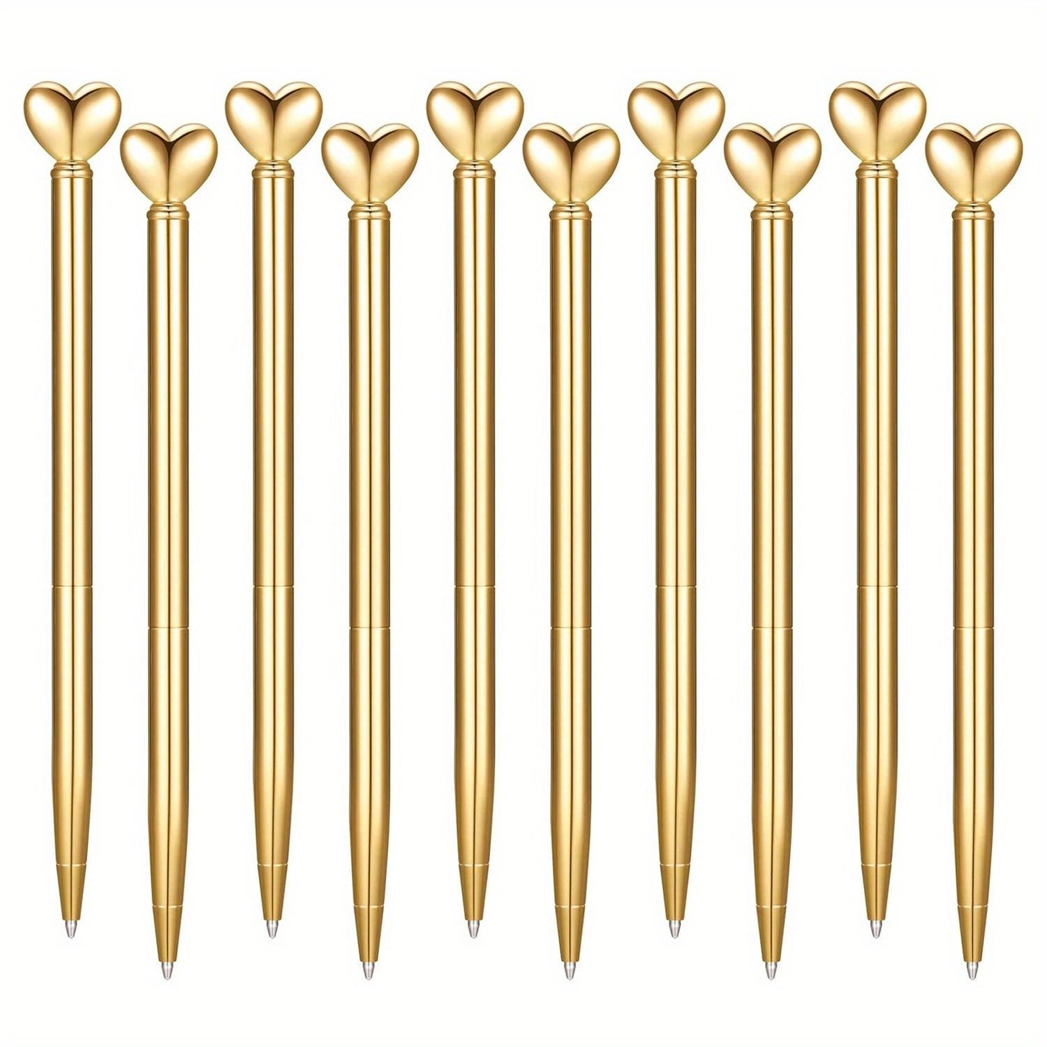 Heart-Shaped Retractable Metal Pen Set, Smooth Ink, Medium Tip, Comfortable Grip, Rotating Closure, Ideal for Office & Gifts