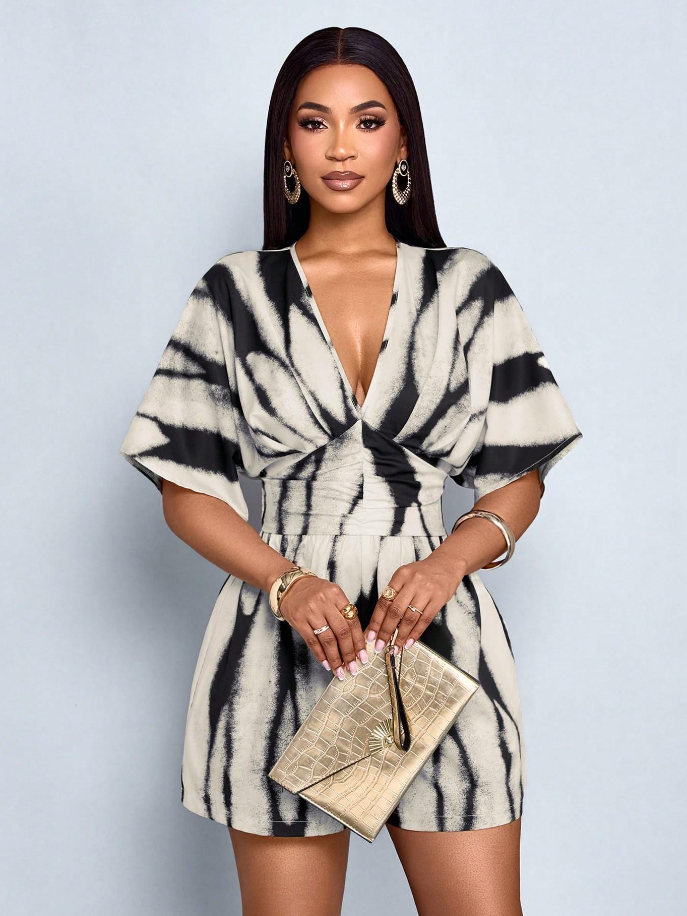 Women's Summer Printed Sleeveless Polyester Jumpsuit, Natural Elastic Waist Fitted Boho Style, Belted High Waist Long Pants, Comfortable Casual Vacation Wear, Bohemian