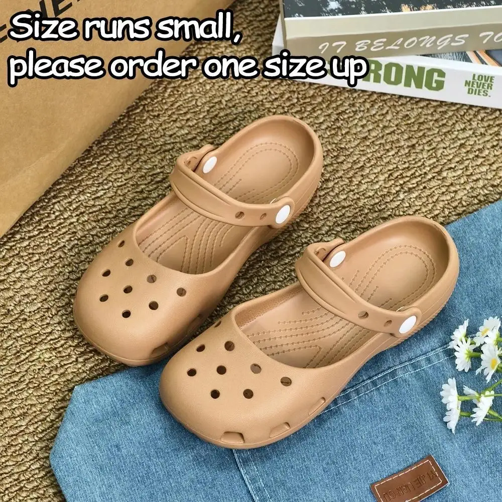 Retro EVA Outer Wear Mary Jane Slippers Shoes Summer New Women's Cute Ballet Hole Shoes Anti Slip Outdoor Beach Sandals