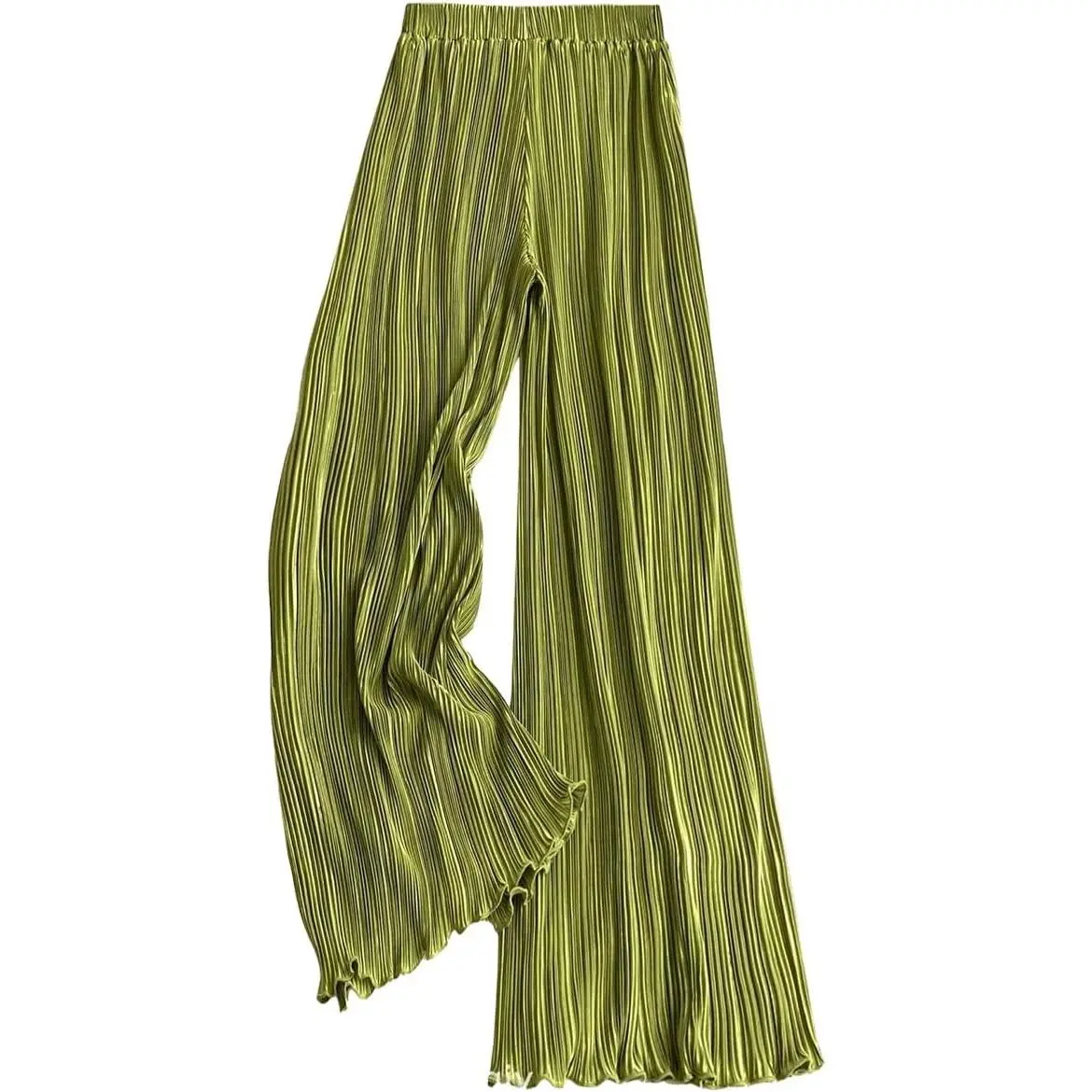 Satin Pants for Women Dressy Flowy Palazzo Plisse Silk Pants Wide Leg Pleated Casual Trousers