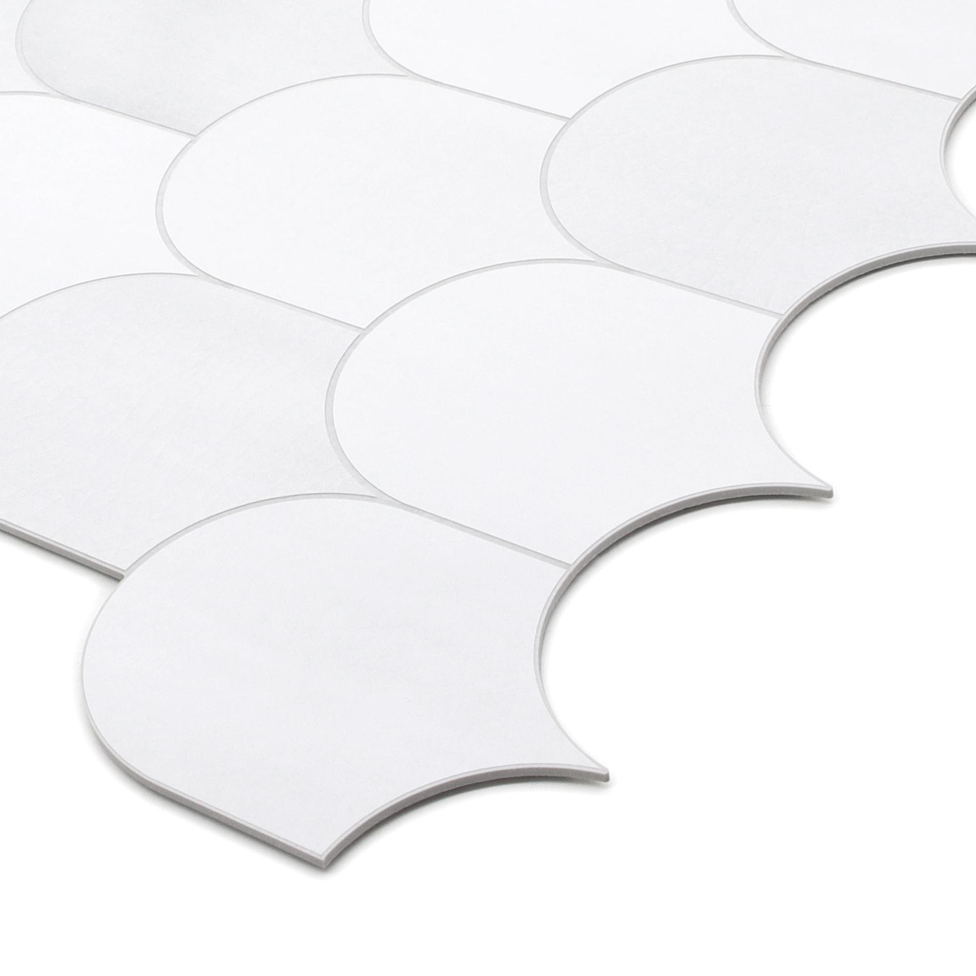 INNO STICKERS 10-Sheet Fish Scale Peel and Stick Backsplash Tile 11.4''x10.9" 3D White Scallop Handmade Looks Self Adhesive Wall Tiles for Kitchen Bathroom