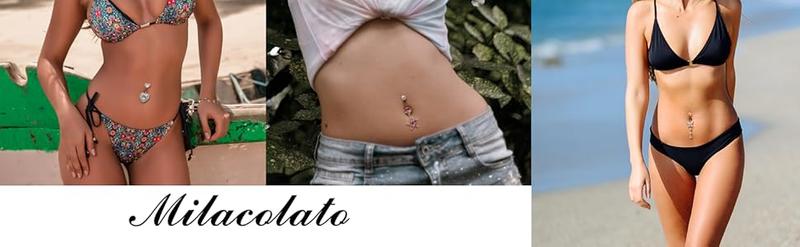 MILACOLATO 14G Belly Bar Belly Button Ring Kit 316L Surgical Steel Dangly Belly Button Piercing Jewellery Long Chain CZ Moonstone Snake Heart Butterfly Belly Bar Pack Silver Gold 10Pcs