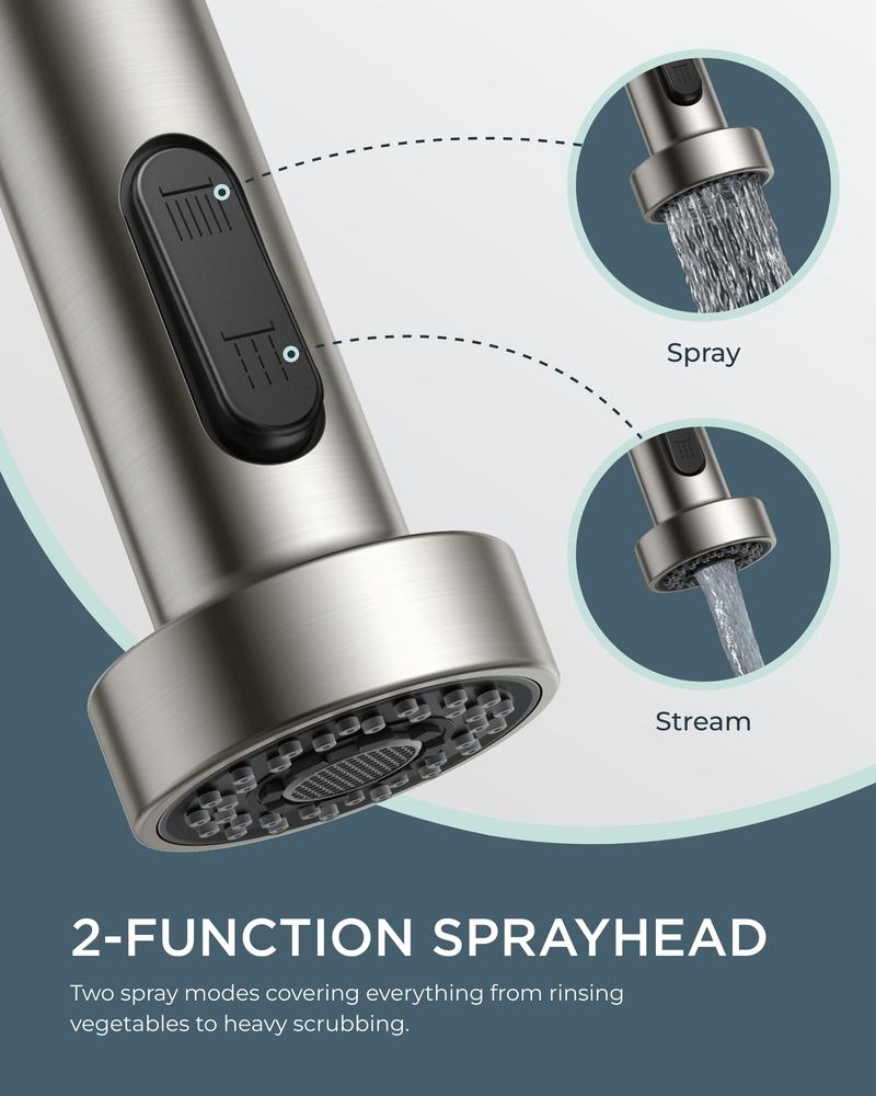FORIOUS Kitchen Faucet with Pull Down Sprayer Stainless Steel 360 Rotation High Pressure Pull Out Single Handle Adjustable Sink Faucet