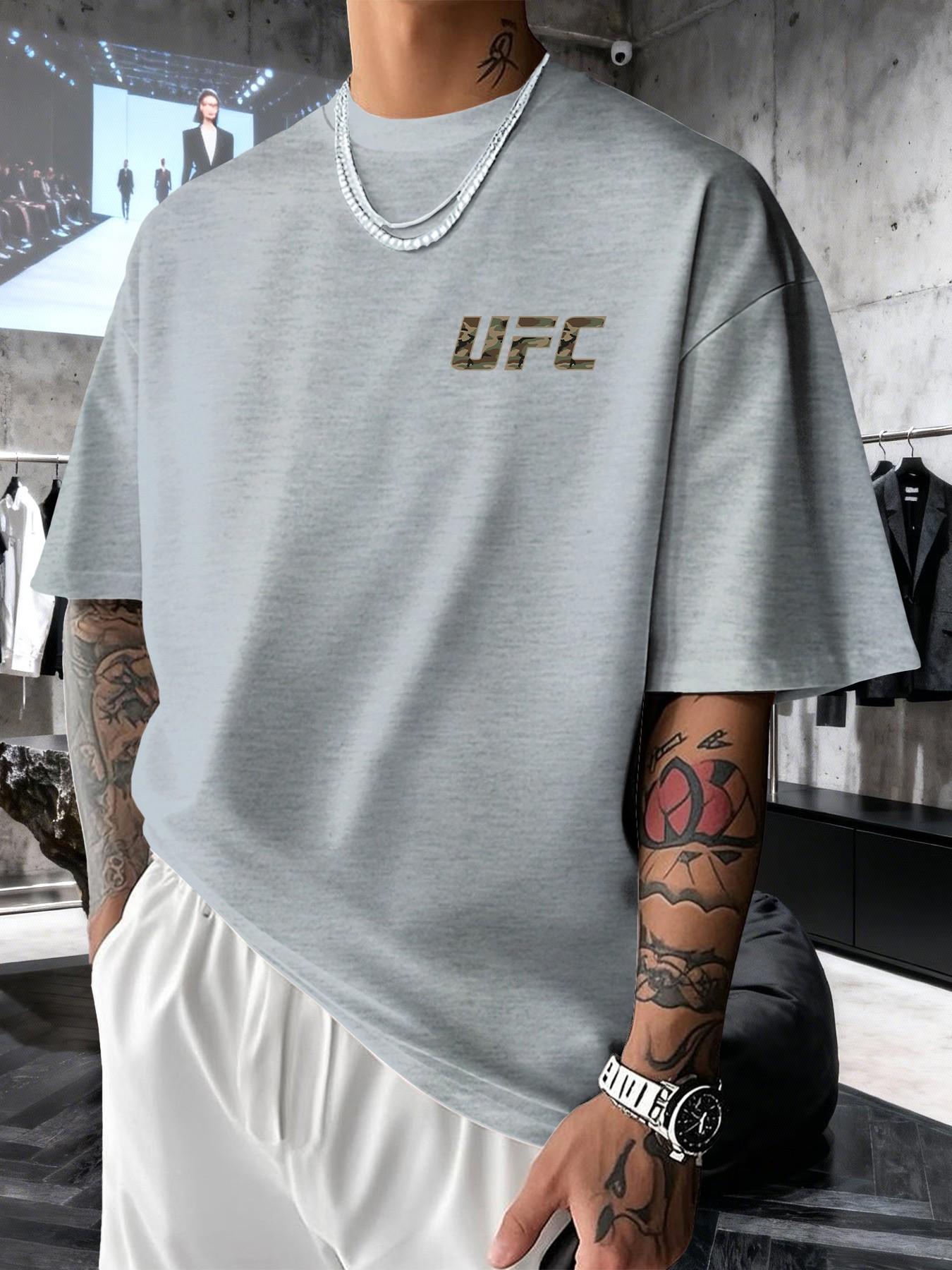 Camouflage Ufc Graphic Print Summer T-Shirt, Casual Slim-Fit Short Sleeve Top, Breathable Fashion Shirt for Men and Women