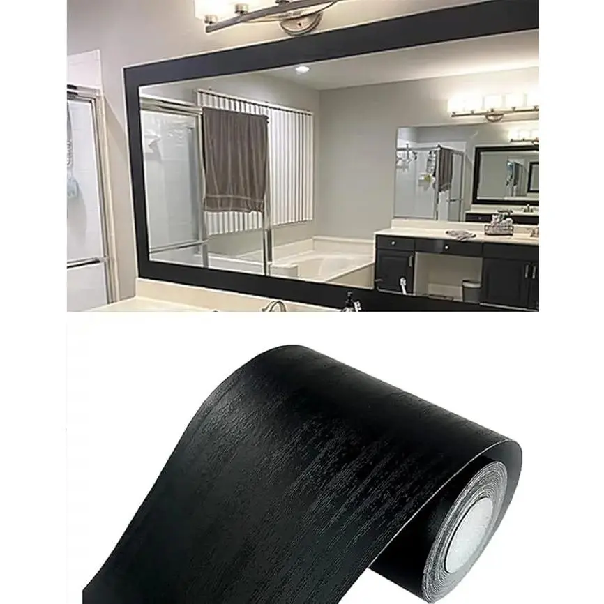 Black Wood Grain Removable PVC Waterproof Border Wall Decor Removable Self Adhesive Kitchen Bathroom Tiles Sticker Wallpaper Versatile Use