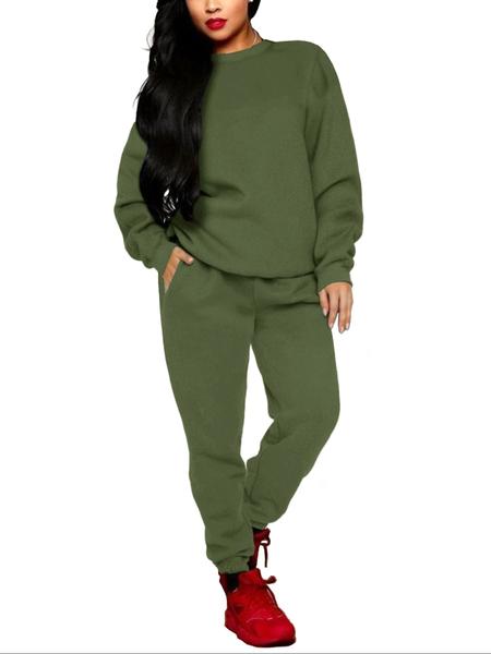 Women's Winter Casual Fitted Two-piece Set, Thick Warm Top & Pants for Home Wear, Simple Plain Design, Perfect for Cold Weather, Womenswear