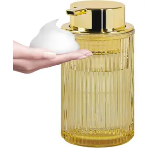Foaming Soap Dispenser, 12 Oz Amber Foam Hand Soap Dispenser, Refillable Soap Dispenser with Removable Pump for Hand Wash Dispenser, Slim Ribbed Bottle for