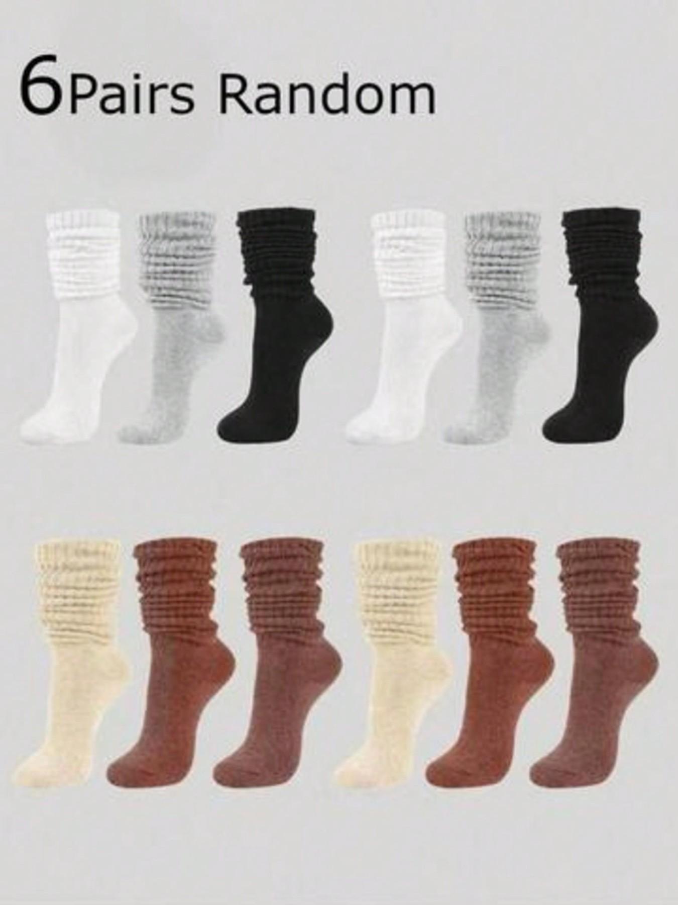 Women's Crew Socks Set, 3 Pairs/6 Pairs/10 Pairs, Solid Color, Simple Style, Spring & Fall Long Socks, Knit Split Design, Tight Fit Mid-Calf