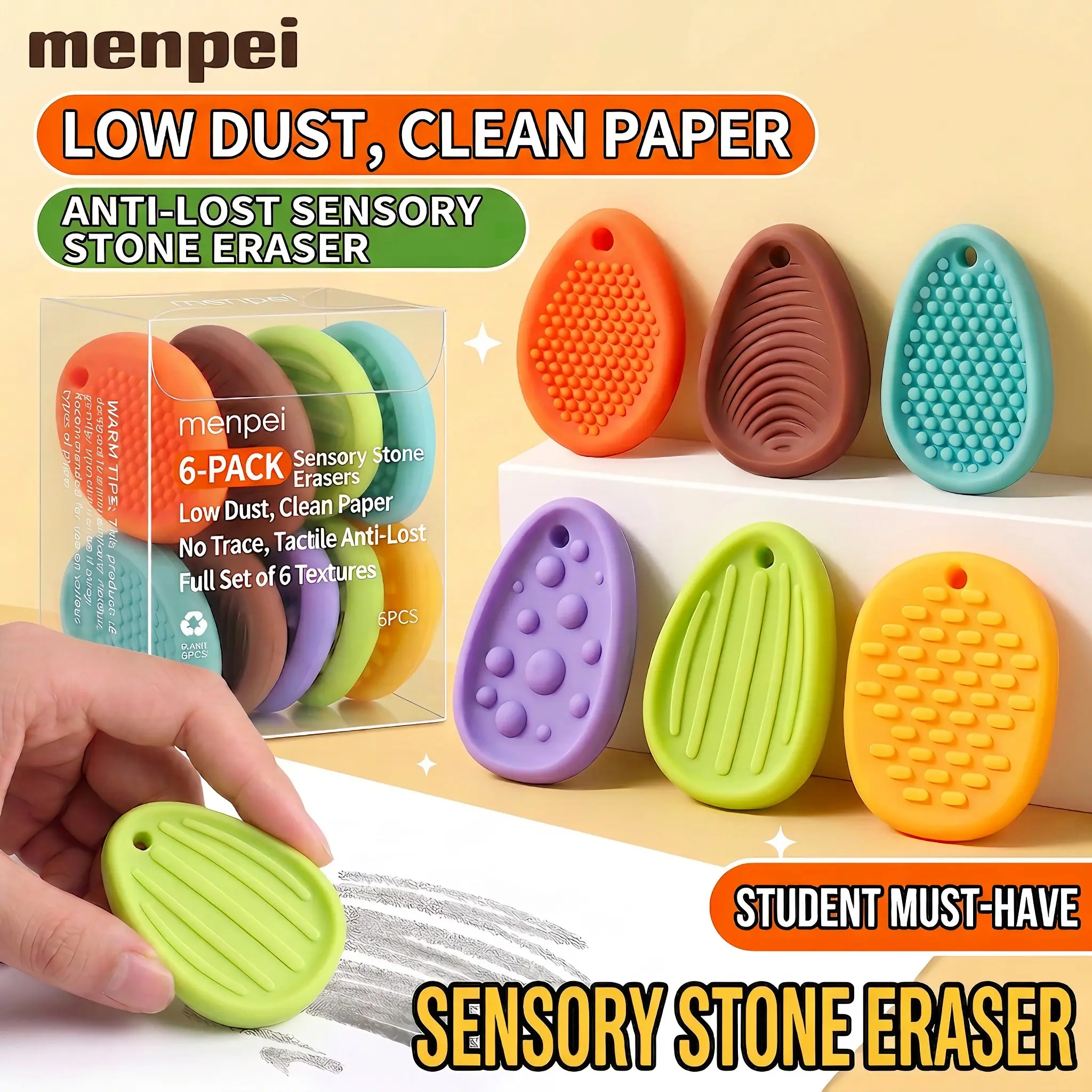 7/14/21 Pack Sensory Stone Erasers, Stress Relief Tools, Erasers for Students, Teachers & Office Workers, Help Improve Focus & Relieve Anxiety, Teacher Recommended, Surface Cleaning Aid