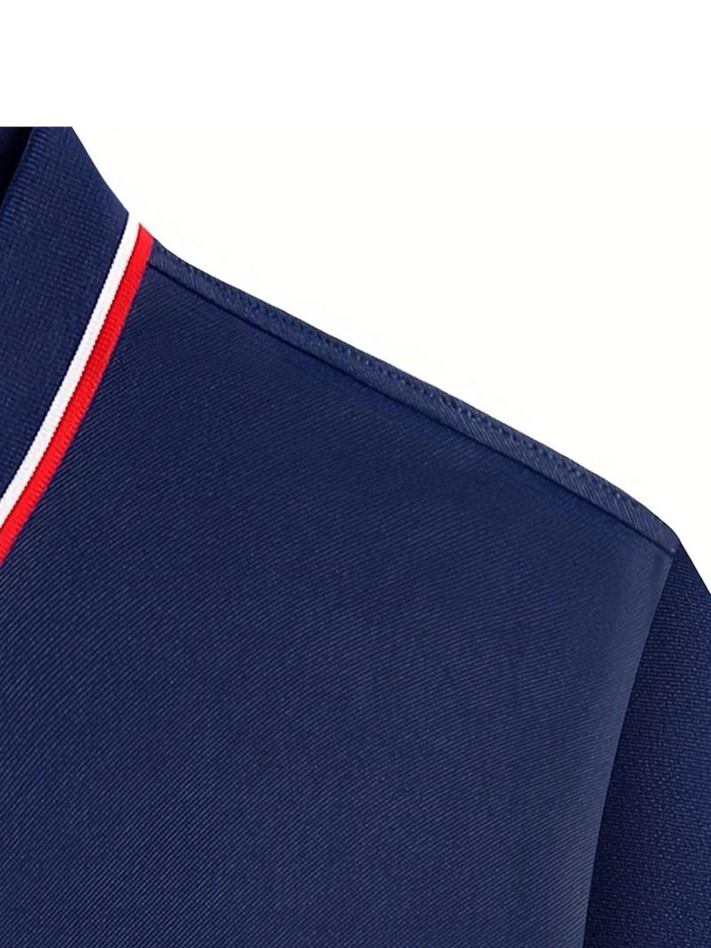 Men's Letter Graphic Short Sleeve Polo Shirt, Regular Fit Casual Striped Trim Half Button Collar Top for Summer, Fashion Men's Clothes for Daily Wear, Polo Shirts for Men, Summer Outfits 2024, Polo Clothes