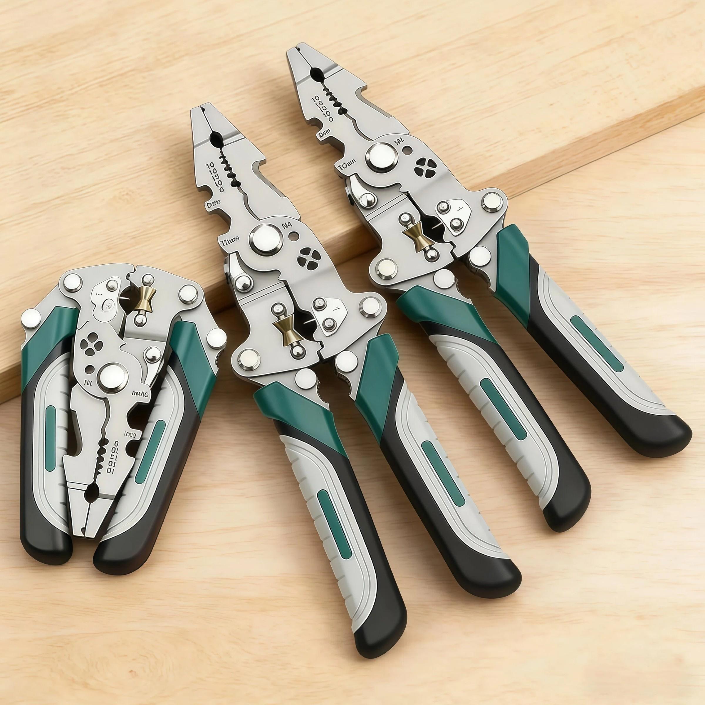 Foldable Wire Stripper Multifunctional Electrician Tool, Includes Crimping Cutting and Wrench Functions, Compact Foldable Design, Easy Storage