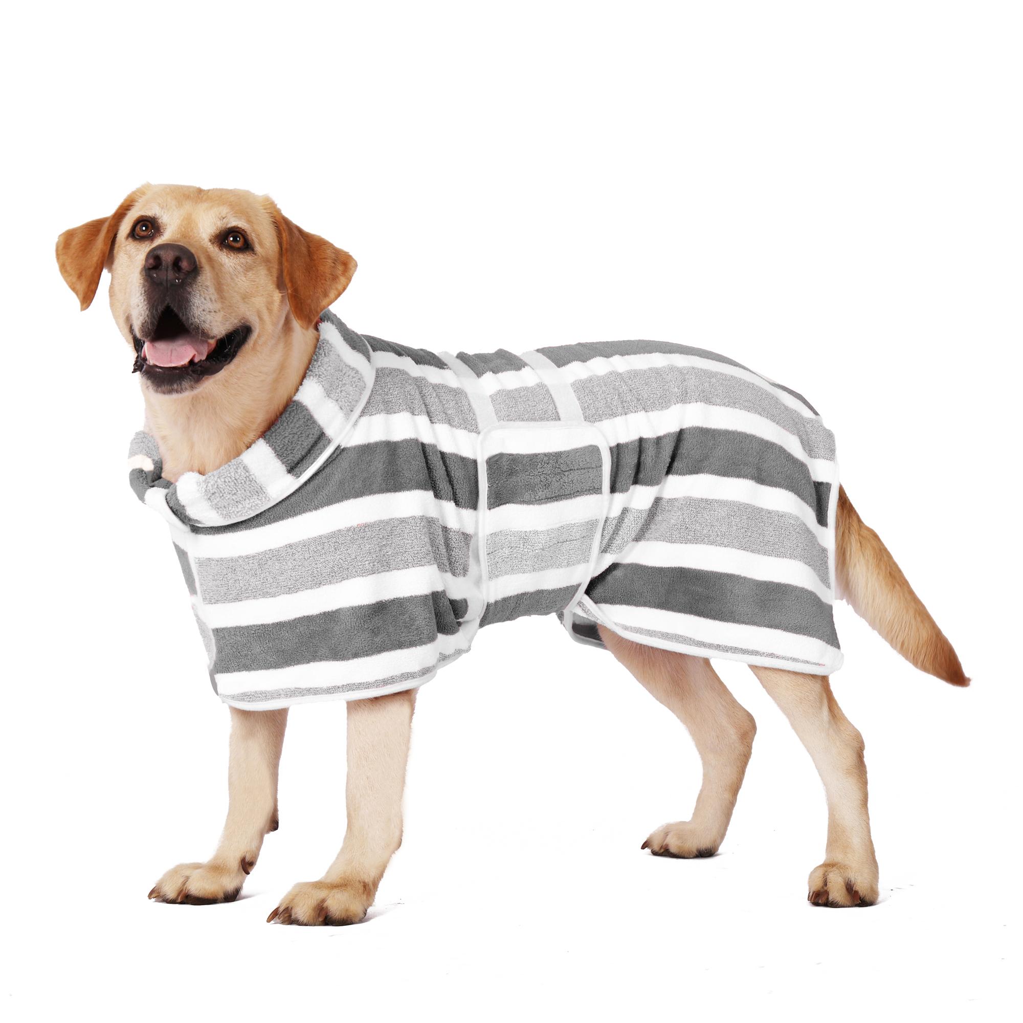 [SummWins] Quick-Dry Dog Bathrobe - Striped Pet Bath Accessory, Super Absorbent, Ultra-Soft Fabric, Adjustable Waistband, Easy Cleanup, Multi-Size Morning Wear, 1pc