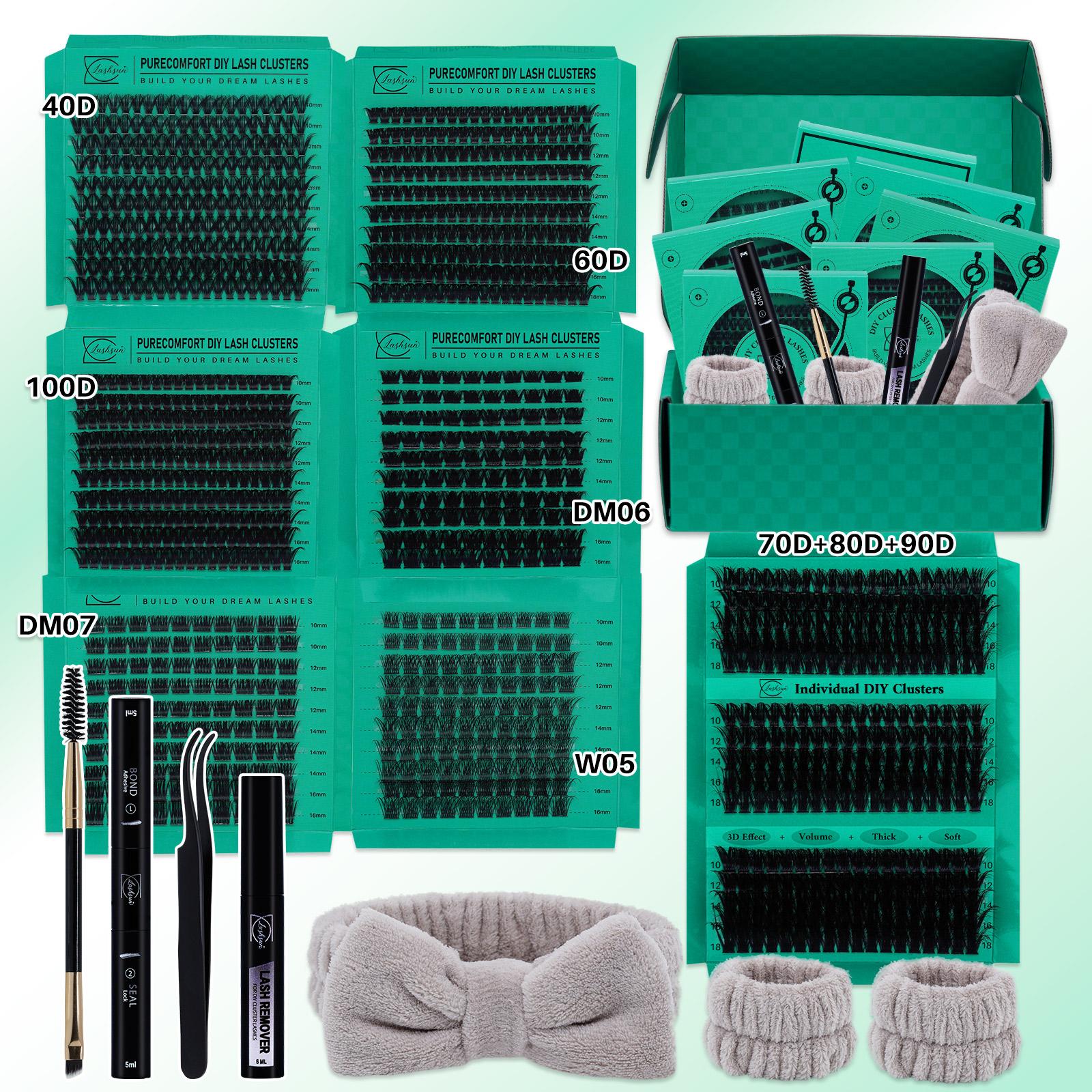 1170pcs D Curl High Capacity Lashes Kit, 9 Styles Mixed Length, 3D Effect Eyelash Cluster Set with Tools & Accessories, Eyelash Clusters Extensions