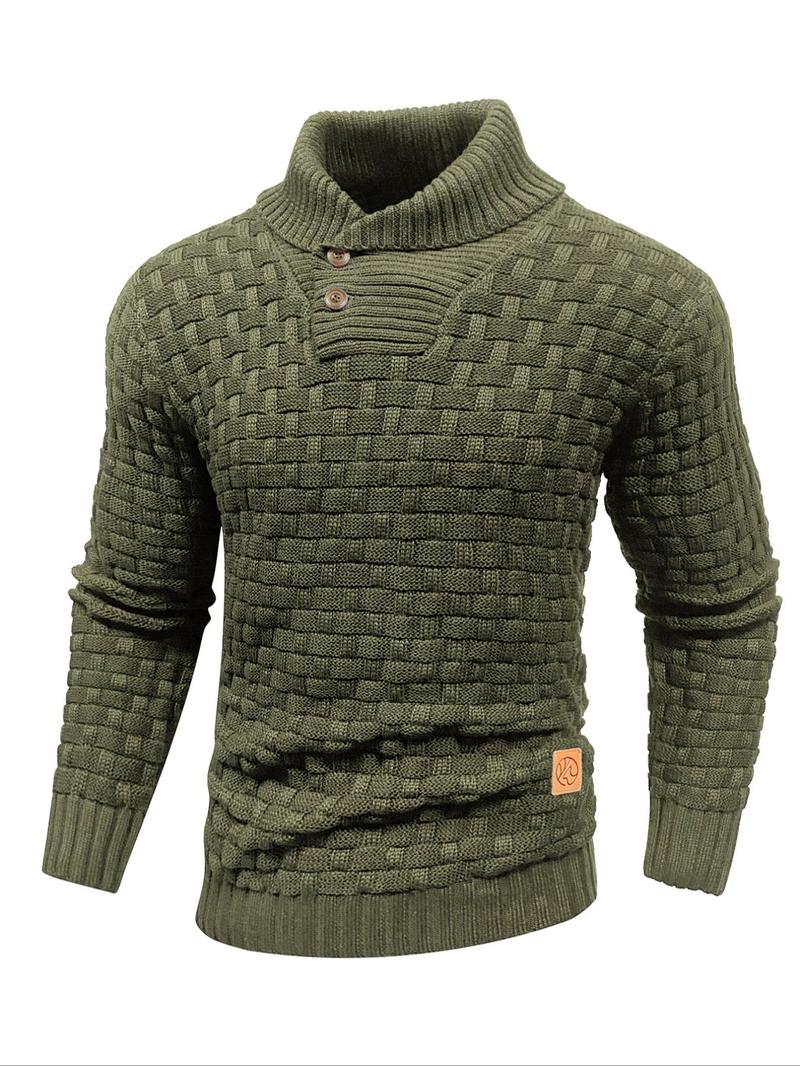 Men's Regular Textured Patched Detail Shawl Collar Sweater, Casual Long Sleeve Jumper for Fall & Winter, Fashion Men's Knitwear for Daily Wear, Longsleeves Men's Regular Textured Patched Detail Shawl Collar Sweater, Casual Long Sleeve Jumper for Fall & Winter, Fashion Men's Knitwear for Daily Wear, Longsleeves