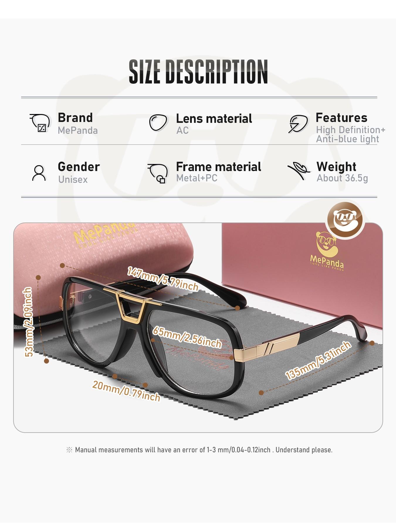 MePanda 1 Pair Unisex Casual Looking Design Anti Blue Light Full Frame Plano Glasses Suitable For All Face Shapes Square Frame Plano Glasses