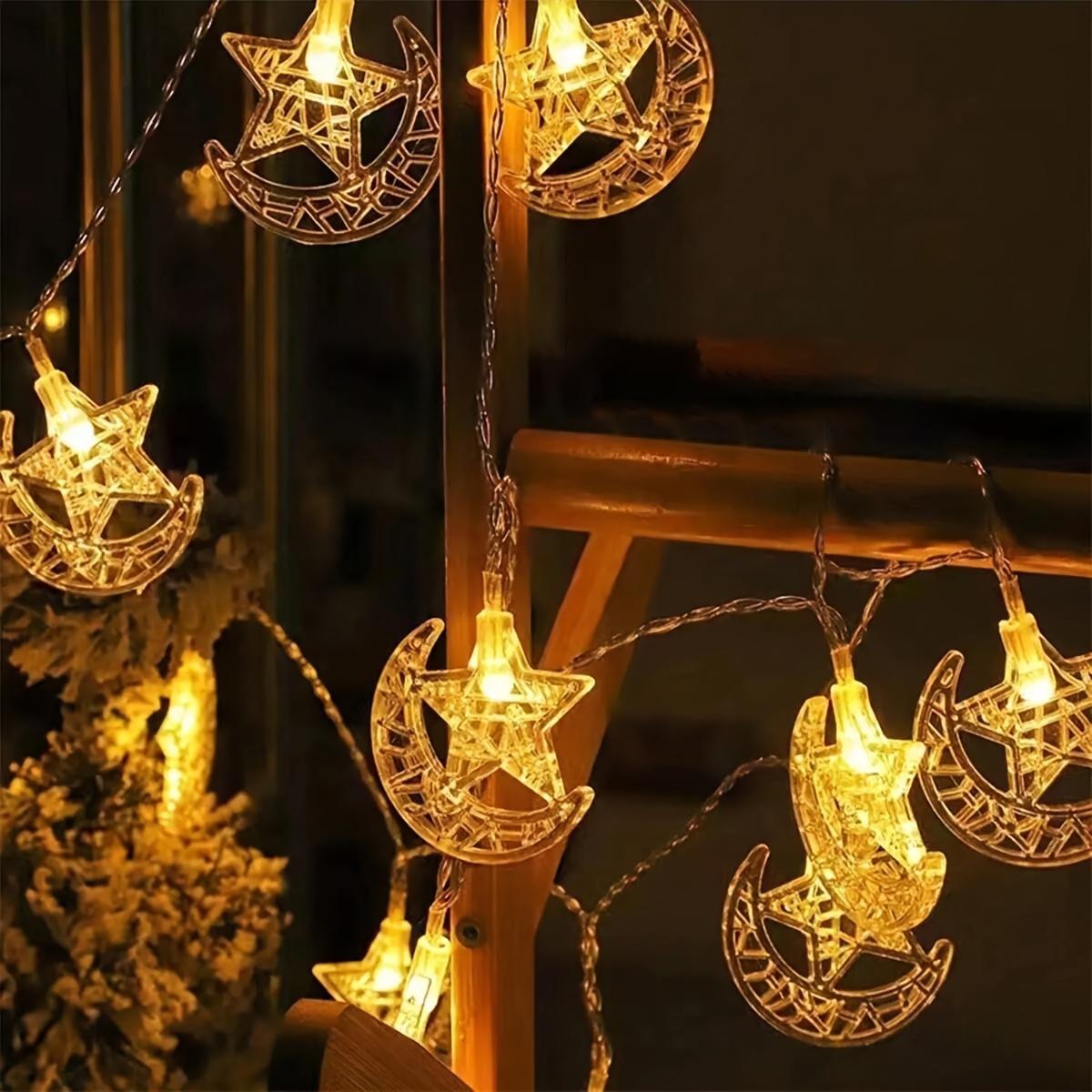 LED Star Moon Decorative Light String, Dynamic LED Lights, Ramadan Indoor Room or Bedroom Wall Decoration, Party Holiday Festival Ornament
