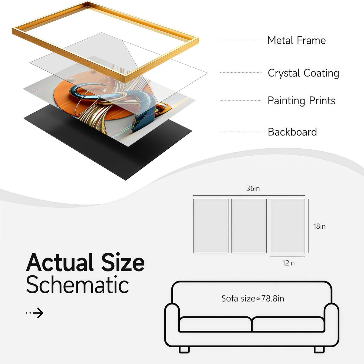 3 Counts Aluminum Alloy Framed Painting, Modern Geometric Abstract Art Pictures, Home Decoration For Living Room, Bedroom, Office, Restaurant, Hallway Wall Decor, Odorless Print Artwork, Luxury Perfect Gift For Friends And Family