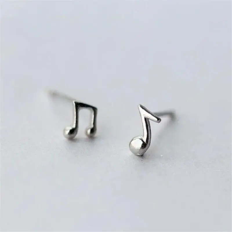 Women's 925 Sterling Silver Asymmetric Pair Stud Earrings - New Simple Musical Note Fashion Jewelry, Casual Wear, Exquisite Design