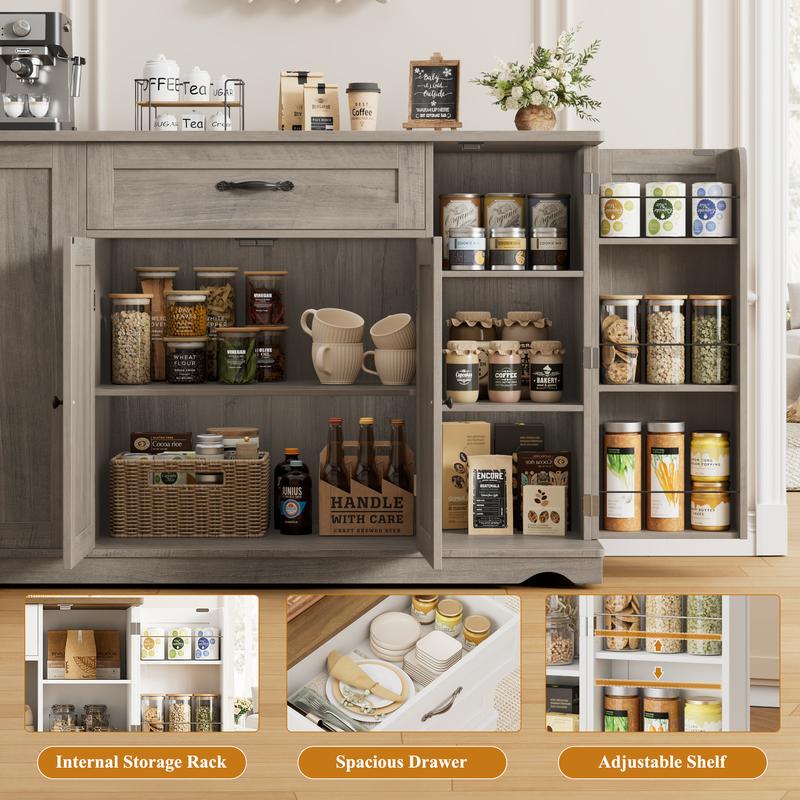 HOSTACK Kitchen Island Cart with Storage, 47'' Kitchen Storage Island on Wheels with 2 Drawers, Rolling Island Table with Adjustable Shelves, Mobile Buffet Sideboard Cabinet