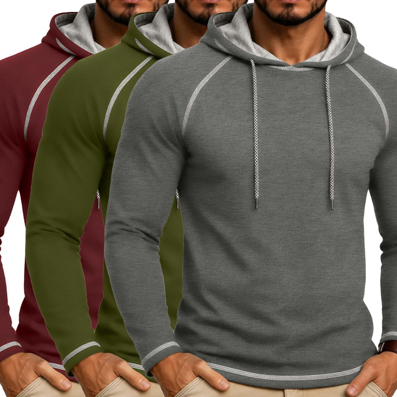 Men's Casual Pullover Hoodies - 2/3 Pack Menswear Sweatshirts, Plain Long-Sleeve Relaxed Cut Polyester Blend Tops with Hood Detail for Casual Wear, Simple Look Daily Use Men's Casual Pullover Hoodies - 2/3 Pack Menswear Sweatshirts, Plain Long-Sleeve Relaxed Cut Polyester Blend Tops with Hood Detail for Casual Wear, Simple Look Daily Use