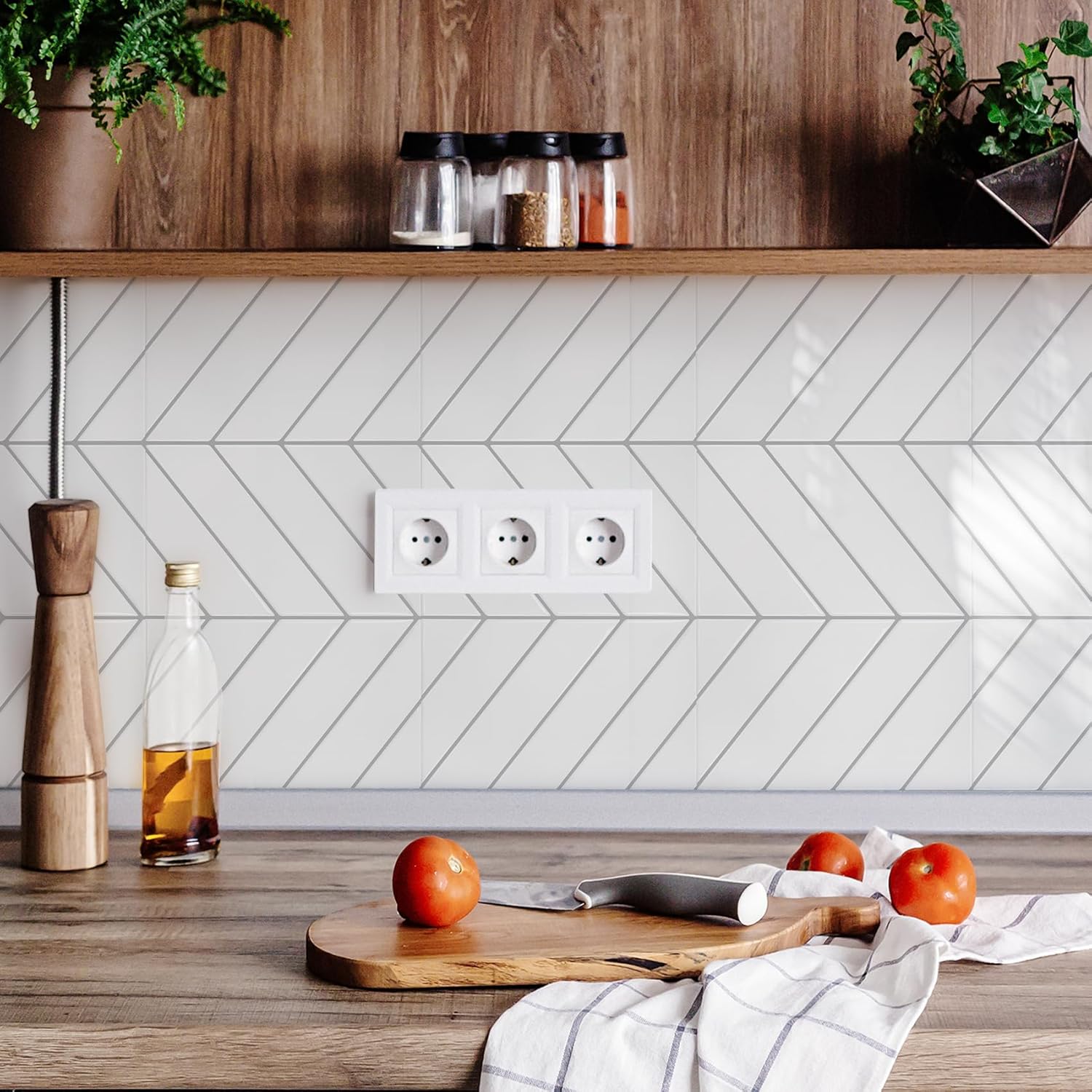 STICKGOO 10Pcs Thicker Peel and Stick Backsplash, Stick on Wall Tiles, Self Adhesive Tile Sticker for Kitchen Backsplash and Bathroom Decorative , Interior Decor - White