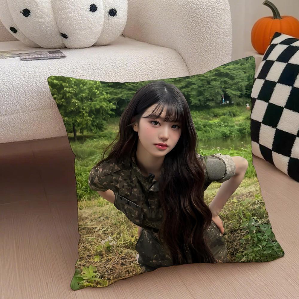 Korea kpop singer idol Jang Wonyoung Pillow Case Anti-dustmite Pillowcase Sofa Cushion Cover with Invisible Zipper Silky Short Plush Polyester Microfiber Fabric White Available in Different Sizes for Home Bed Use
