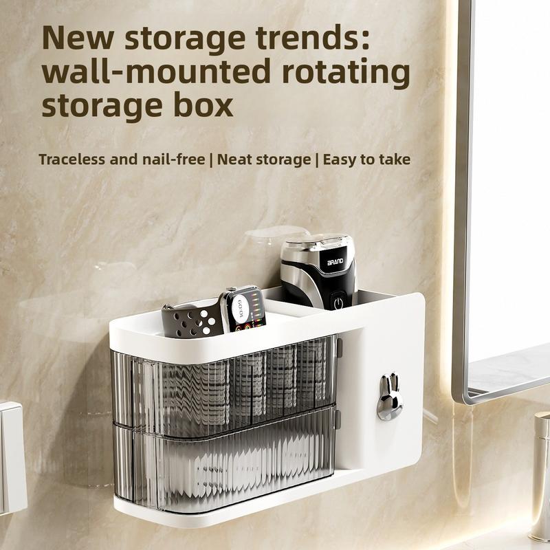 Rotating Wall-Mounted Multi-Functional Desktop Storage Box, Organize Phone Charger Cables, Bathroom Small Items, Home Office Use