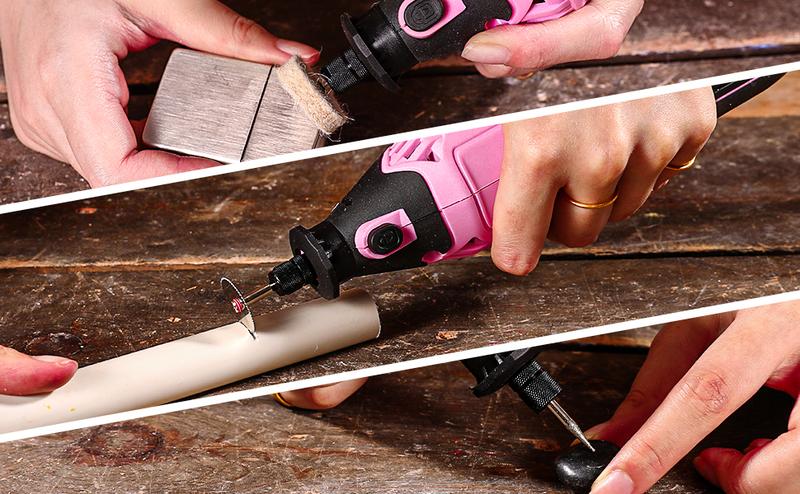 DEKOPRO 127pcs Rotary Tool Kit:Power Hand Rotary Tools Mini for Wood/Metal, Electric Grinder Drill Machine Set with Flex Shaft for Carving, Sanding, Grinding, Polishing, Engraving Pink