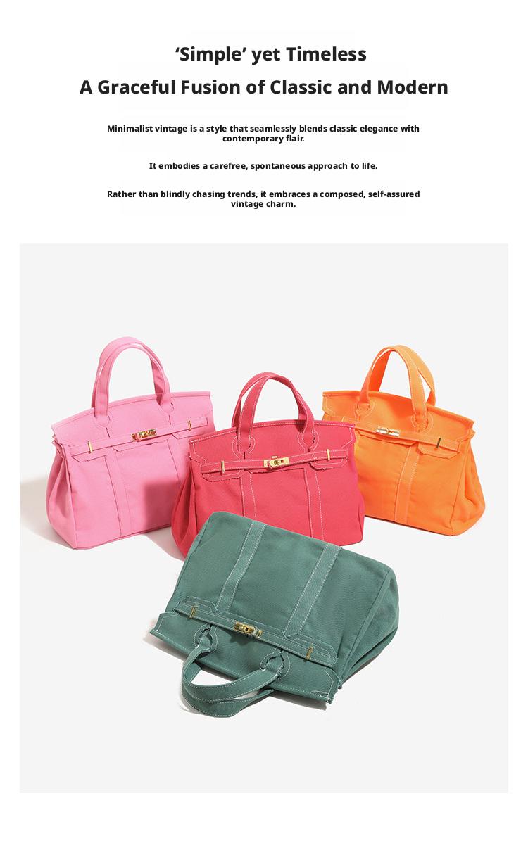 40L large capacity canvas bag with high-end and niche design, contrasting color handbag, versatile bag for vacation, travel, commuting, and more