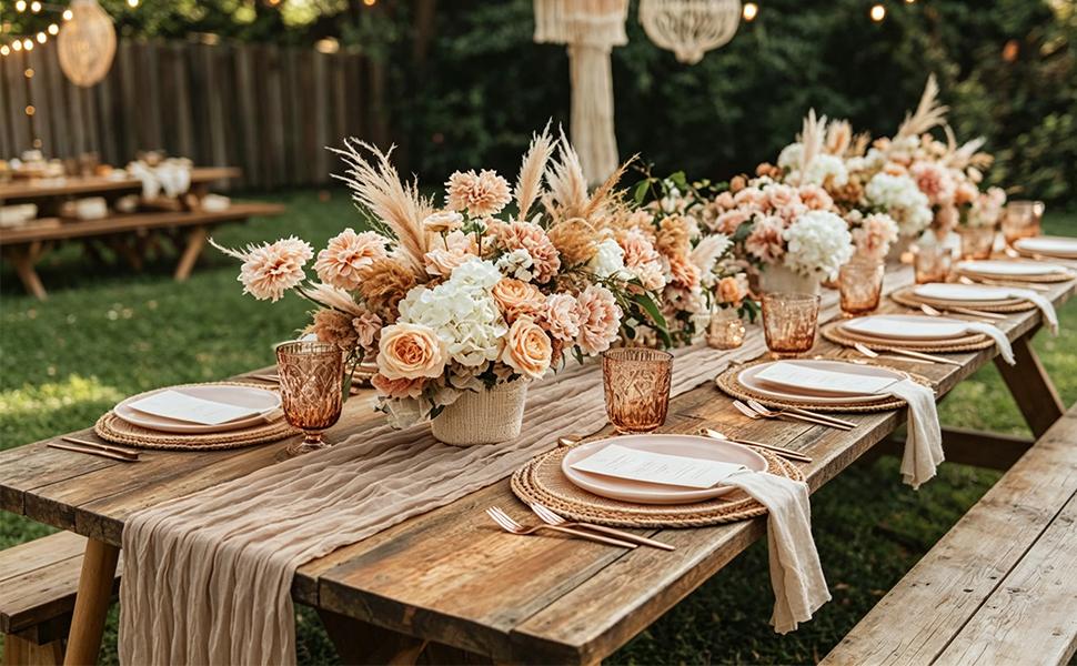 12 Pack Nude Cheesecloth 35x120 Inch, Boho Light Brown Cheese Cloth Long Tan Gauze Runner for Wedding Bridal Baby Shower Table