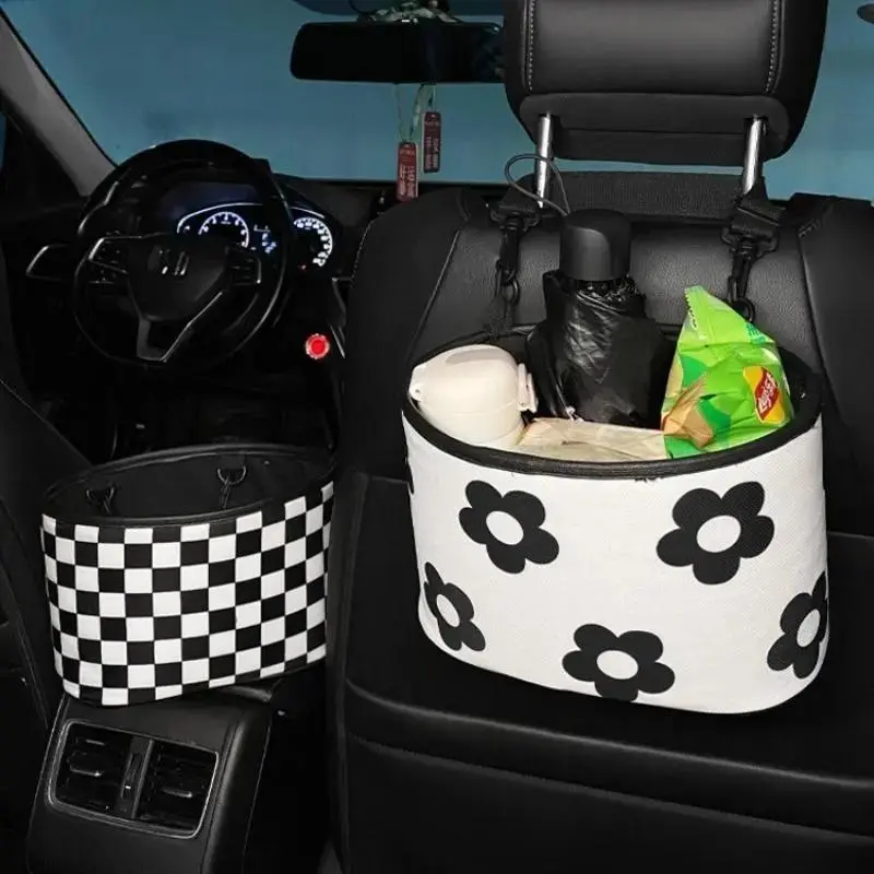 Car Seat Back Storage Bag, Checkerboard Pattern Car Seat Back Organizer, Car Interior Accessories for Car Stowing & Tidying, Boujee Car Accessories