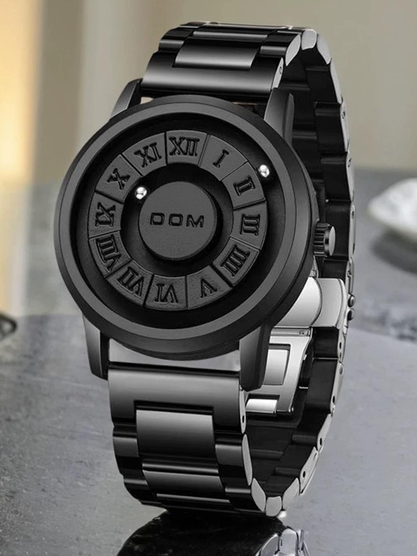 Men's Punk Style Magnetic Stainless Steel Strap Casual Water Resistant Round Dial Quartz Watch, Stainless Steel Wristwatch, Casual Trendy Analog Watch, Fashionable Watch for Daily & Party As Gift