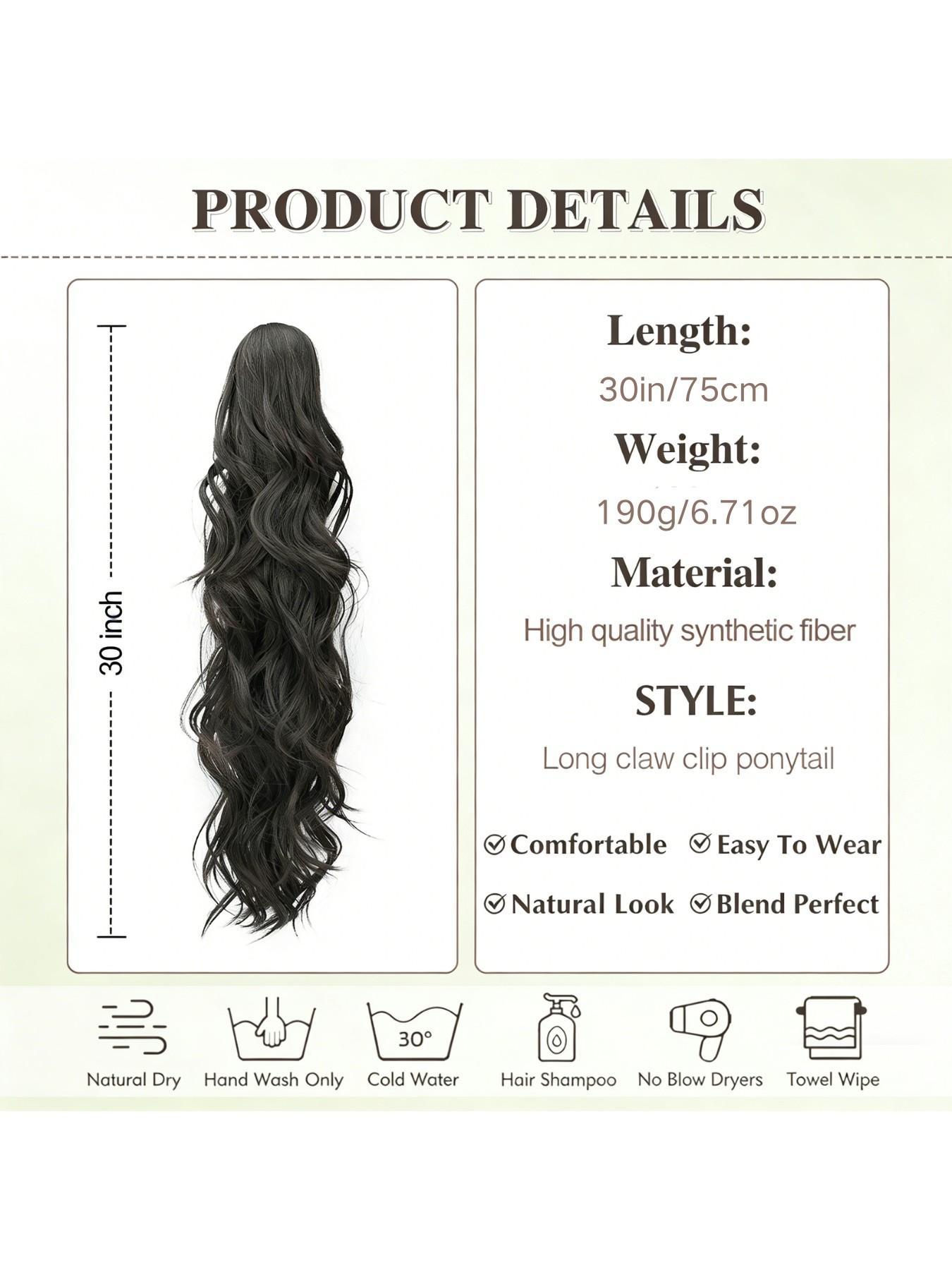 30-Inch Extra Long Wavy Hair Clip-In Tail, Synthetic Hair Extension for Women, Daily Wear, All Seasons, Perfect for Everyday Style