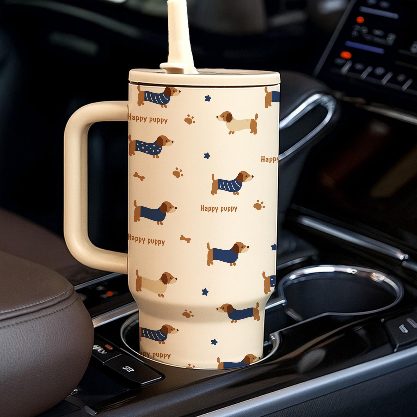 1 Pc thermal mug, 40oz insulated mug, vacuum cup double wall, keeps hot 12h cold 24h, leak proof travel mug with handle, cute dachshund design, perfect mother’s day gift, gift for mom women, daily coffee tea hot cold drinks, home office use