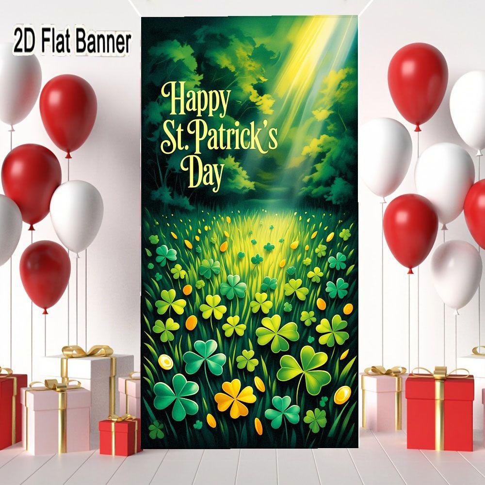 2D flat banner, 1pcHappy St. Patrick’s Day Backdrop, Green Four-Leaf Clover & Gold Coins Party Decor, Festive Irish Celebration Background for Video Shoots & Eventsgalentines party decor, valentine day decor, decorations for valentines day