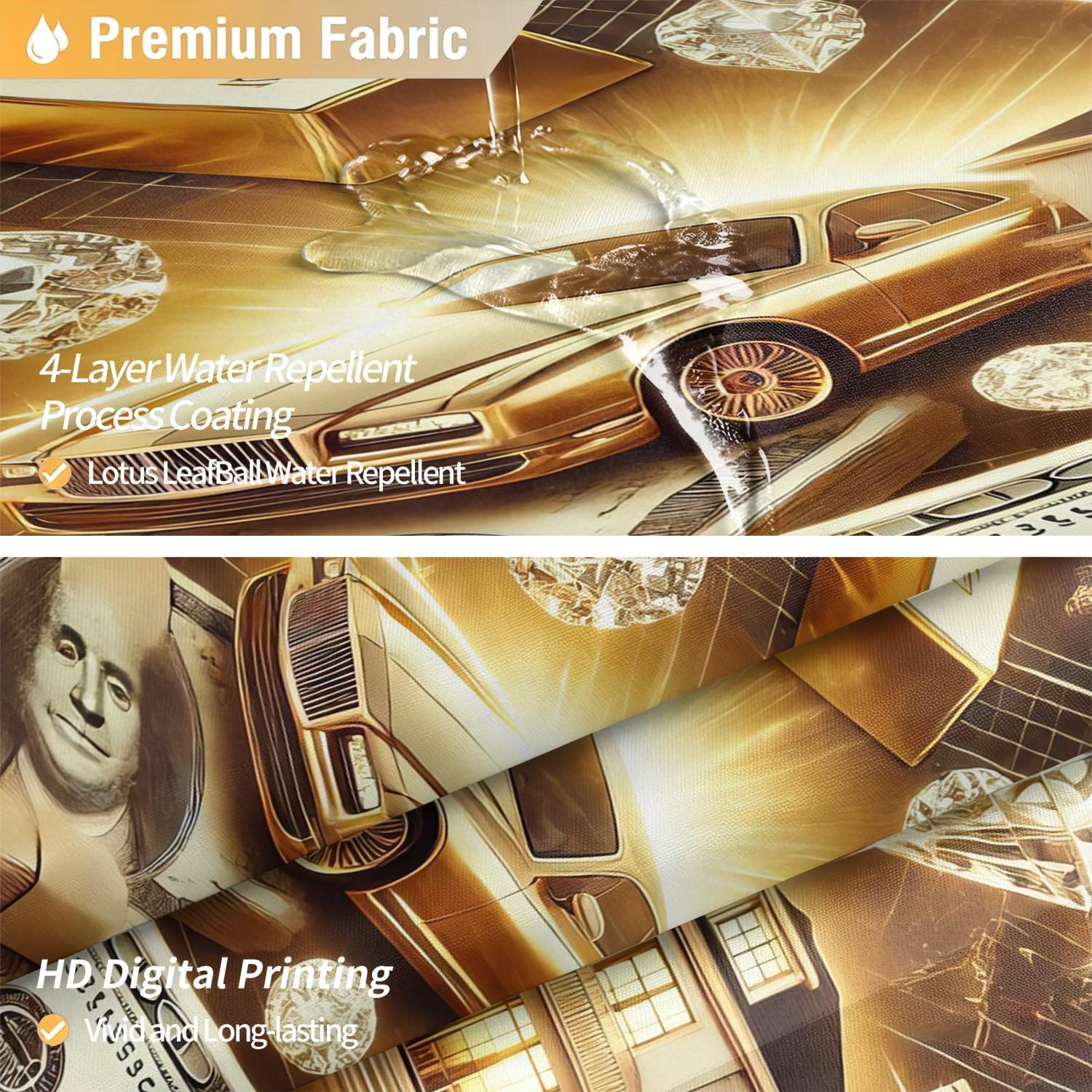 Wealth Dream Theme Shower Curtain, Waterproof Fabric, Free Install Hooks Included, Money Aesthetic Bathroom Decor, Machine Washable Shower Curtain