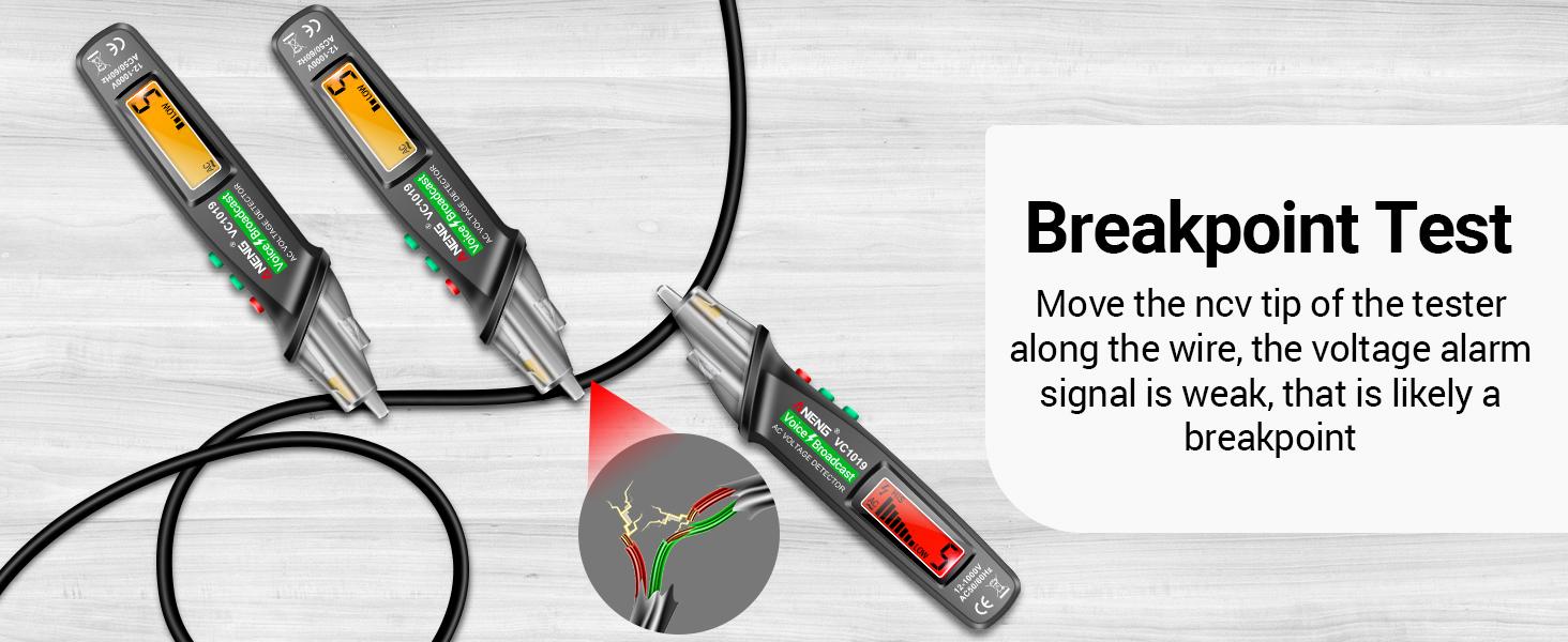 Voice Broadcast Non Contact Voltage tester with Range ,Live/Null Wire Electrical Tools with LCD Display,Flashlight,Pocket-Sized Pen Dector,Buzzer Alarm,Wire Breakpoint Finder Voice Broadcast Non Contact Voltage tester with Range ,Live/Null Wire Electrical Tools with LCD Display,Flashlight,Pocket-Sized Pen Dector,Buzzer Alarm,Wire Breakpoint Finder