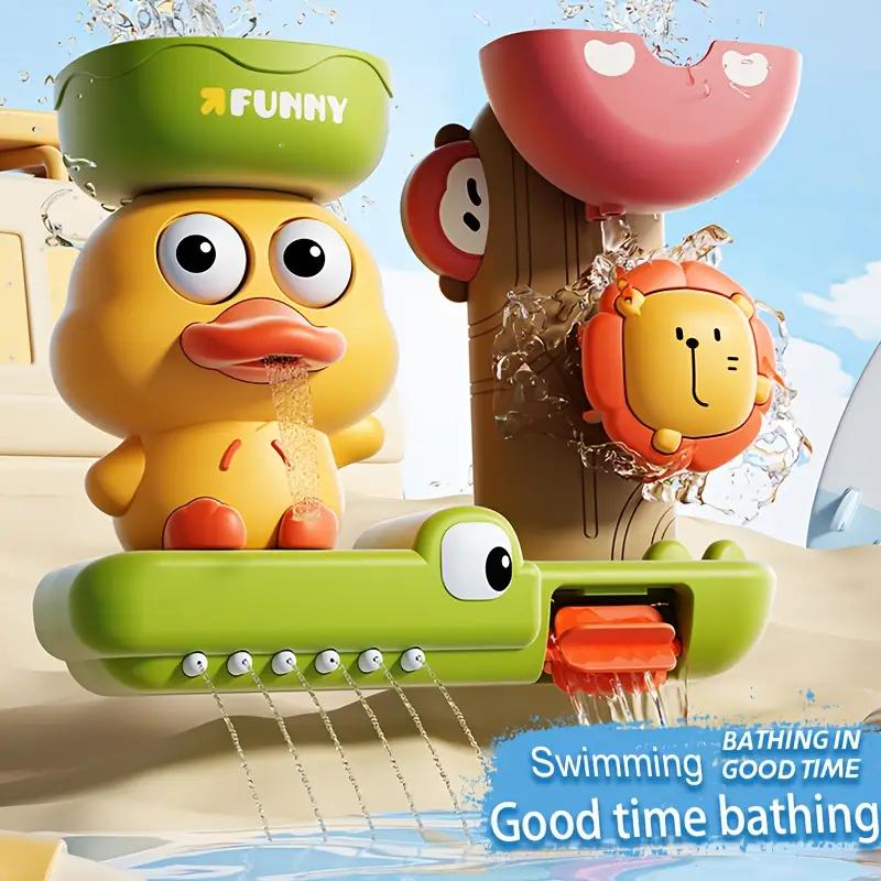 Cute Duck Design Water Toy with Spin Suction Cup - Spraying & Rotating Feature,Multifunctional Interactive Tub Toy, Kids Gift
