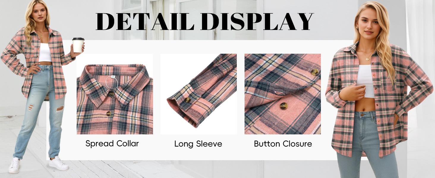 ETCYY NEW Women’s Pink Striped Plaid Flannel Shirt – Fitted Buffalo Check Button-Down Cardigan Blouse, Cute Fall Outfit & Rave Going Outfits, Long Sleeve Womenswear Top for Office, Business & Casual Wear