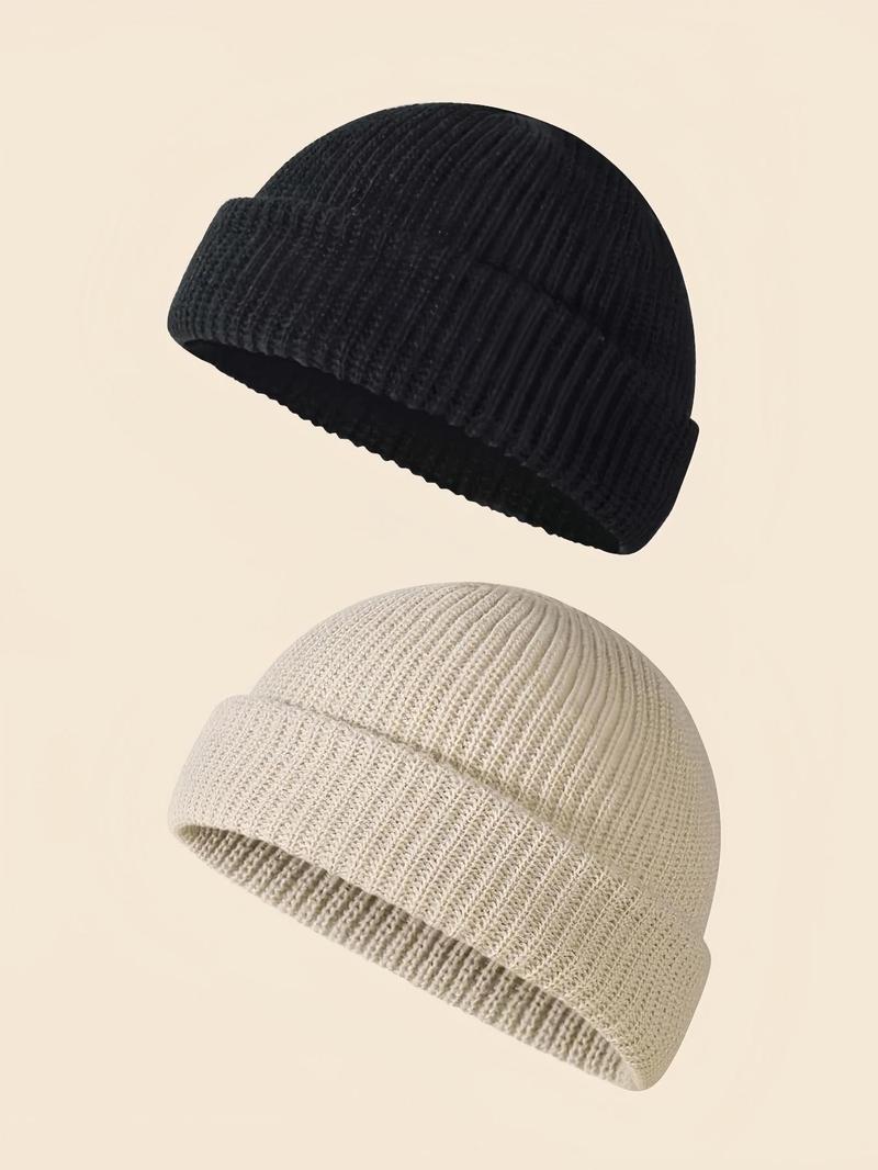 Men's Solid Color Knit Beanie Hat, Casual Street Soft Comfortable Beanie Cap for Fall & Winter, Fashion Accessories for Daily Wear, Knitted Hat