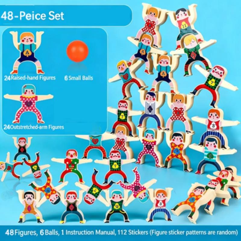 Stacking Toy, 48 Pieces Circus Acrobats Interlocking Puzzle, Balance Blocks Game, Toddler Jigsaw Toy, Suitable for Kids Aged 3+