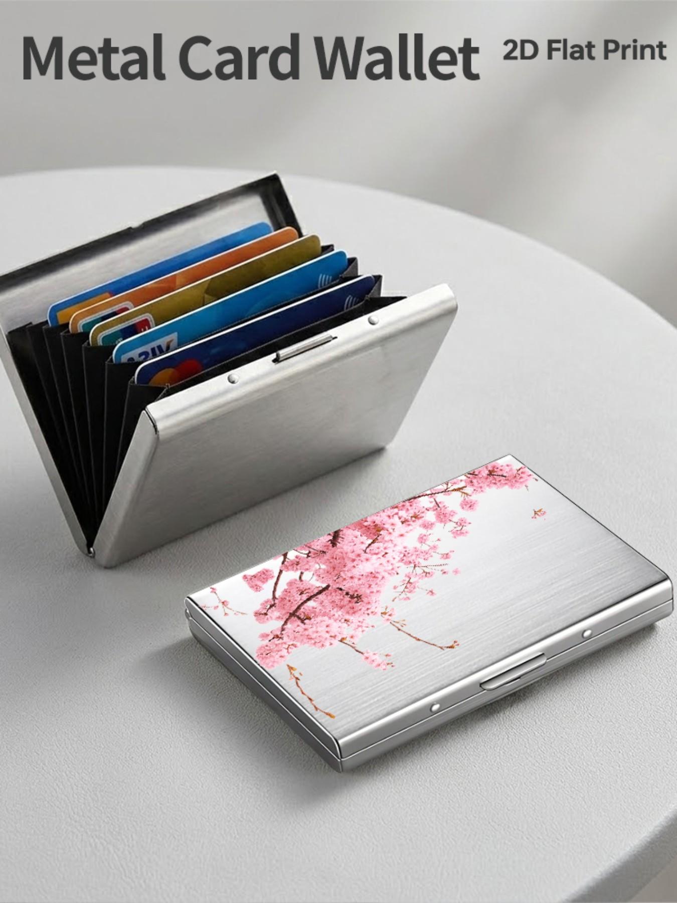 Cherry Blossom Pattern Rfid Metal Card Holder, Multi-Layer Stainless Steel Design, Ultra-Thin Magnetic Closure, Perfect Gift for All Seasons, Magnetic Card Holders