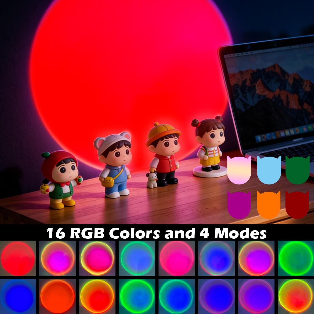Sunset lamp projector with 6Pcs Color Films, 16 color changing rainbow light with Remote Controlled LED Table Lamp USB Sunlight Lamp for bedroom, aesthetic room decor, TikTok vibe