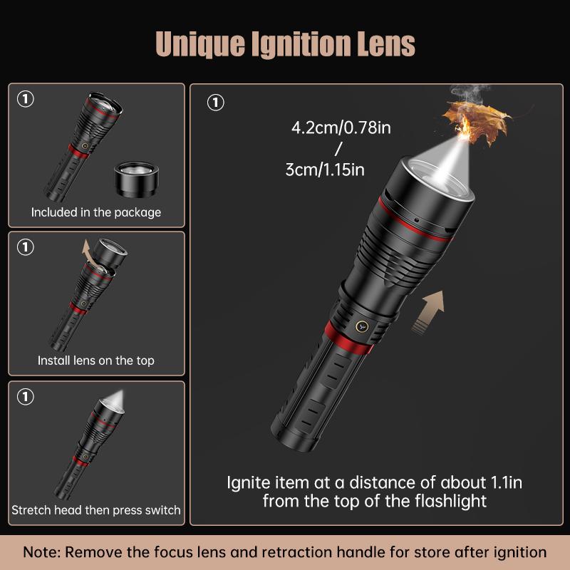 SKYFIRE Model 1209 -2800 Lumens Rechargeable LED Flashlight  – Super Bright, 3 Modes, Waterproof, with Shoulder Strap – For Camping, Emergency, and Outdoor Use