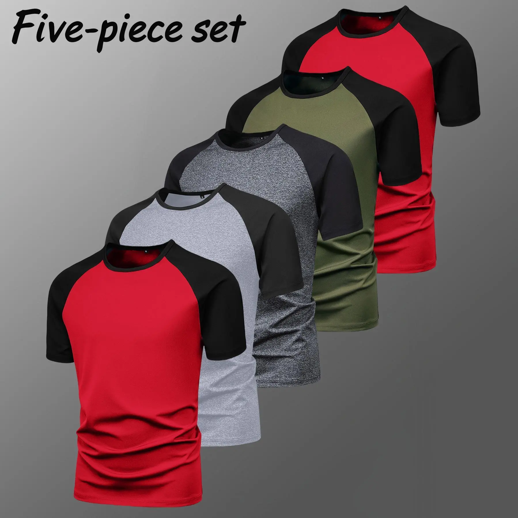 Men's Color-Block Short-Sleeve T-Shirt, 3-Pack/5-Pack Options, Bold Sleeve Color Contrasts for High Visibility, Lightweight Skin-Friendly Fabric for Daily Comfort