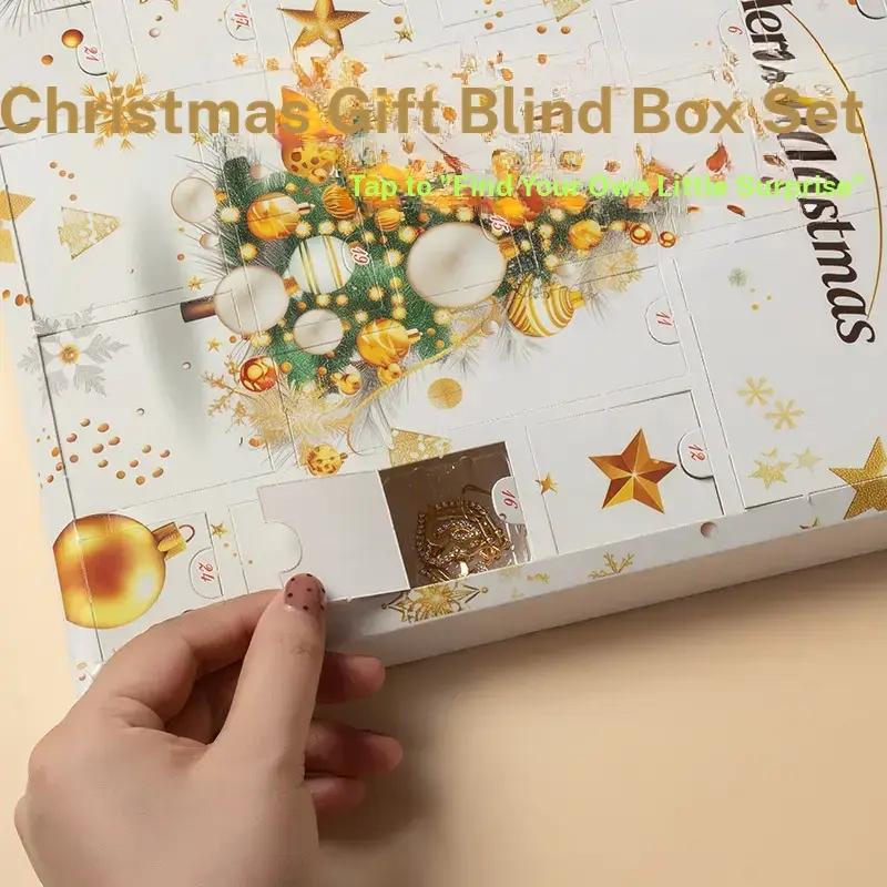 Christmas Countdown Calendar Jewelry Blind Box Earrings Necklace Bracelet Gift Set, Festive Holiday Accessory Collection