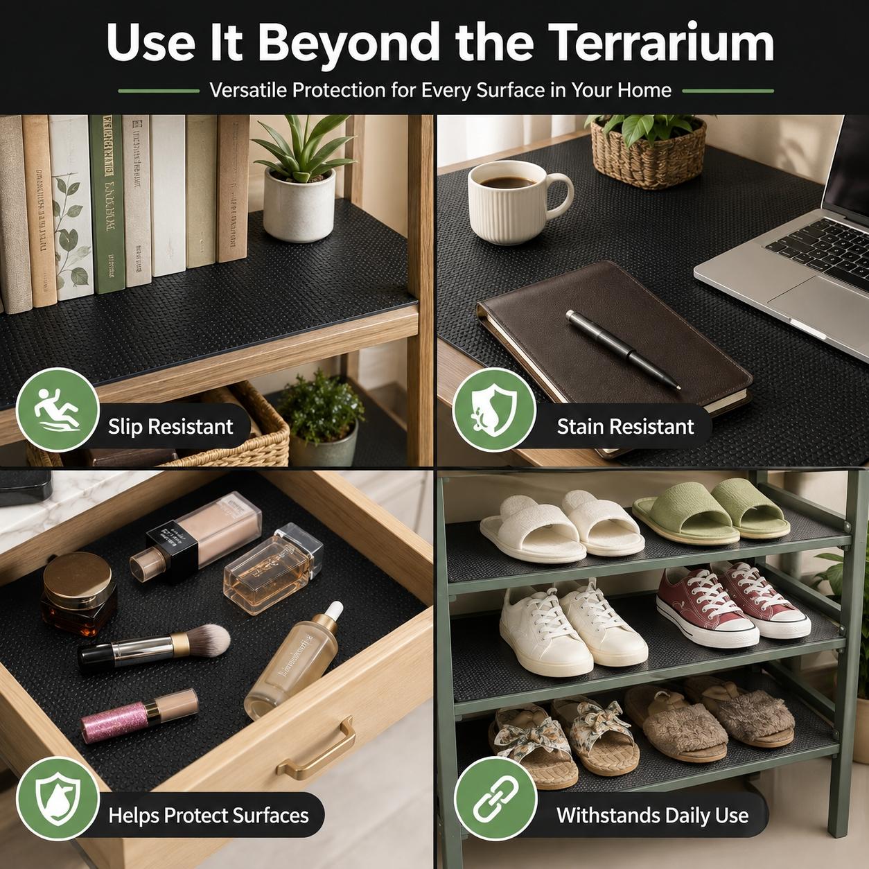 Reptile Terrarium Liner Mat, EVA Non Adhesive Tank Substrate for Leopard Gecko Snake Lizard Tortoise Bearded Dragon, Waterproof Easy Clean Reptile Carpet Bedding, Liner Protector for Pet Enclosure, Kitchen Storage Organizer and Home Moisture Resistant Mat