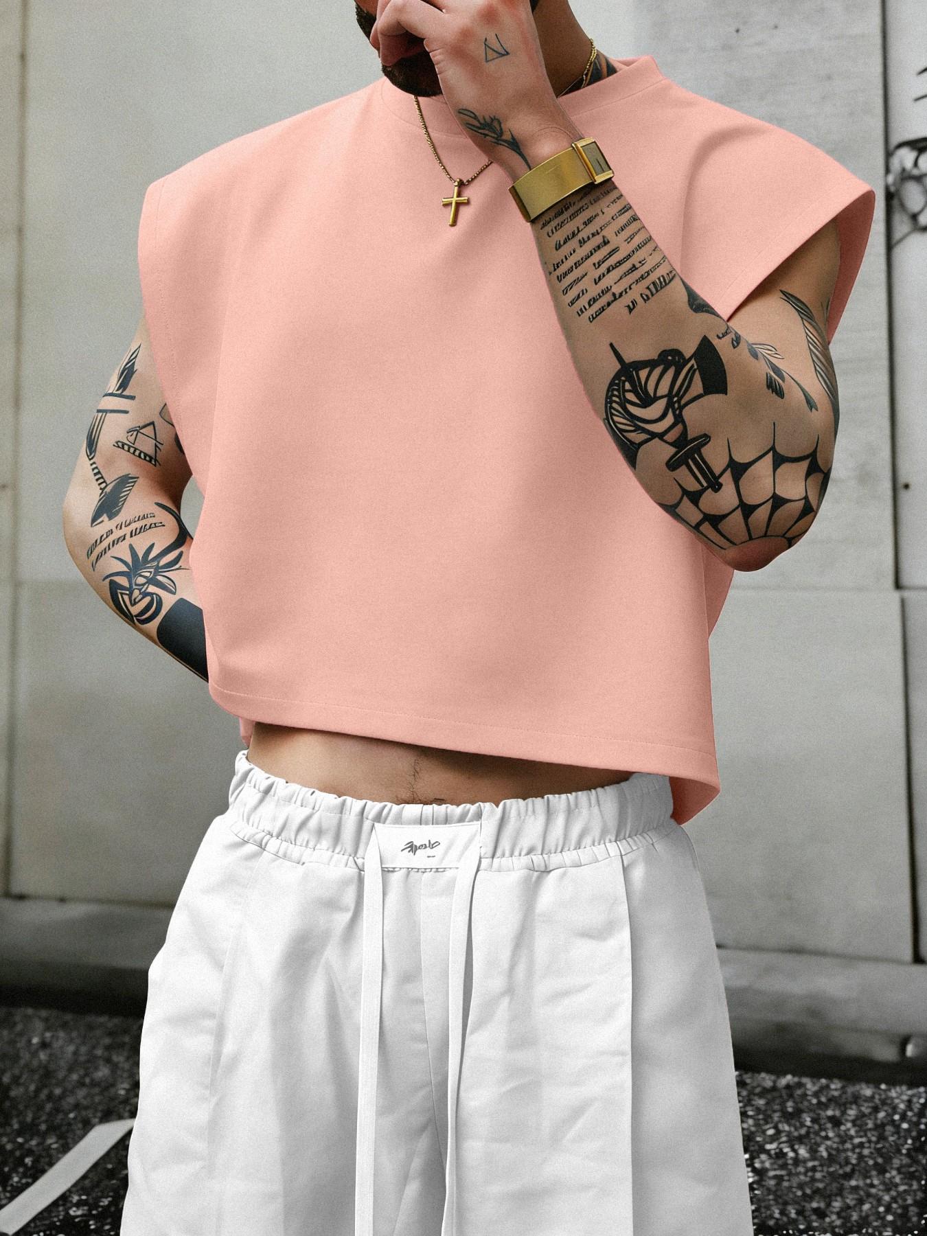 Men's Short Box Vest, Summer Vacation Basic, Eyelet Crafted Tank Top, Fitness Jogging Casual Streetwear, Holiday Gift Choice