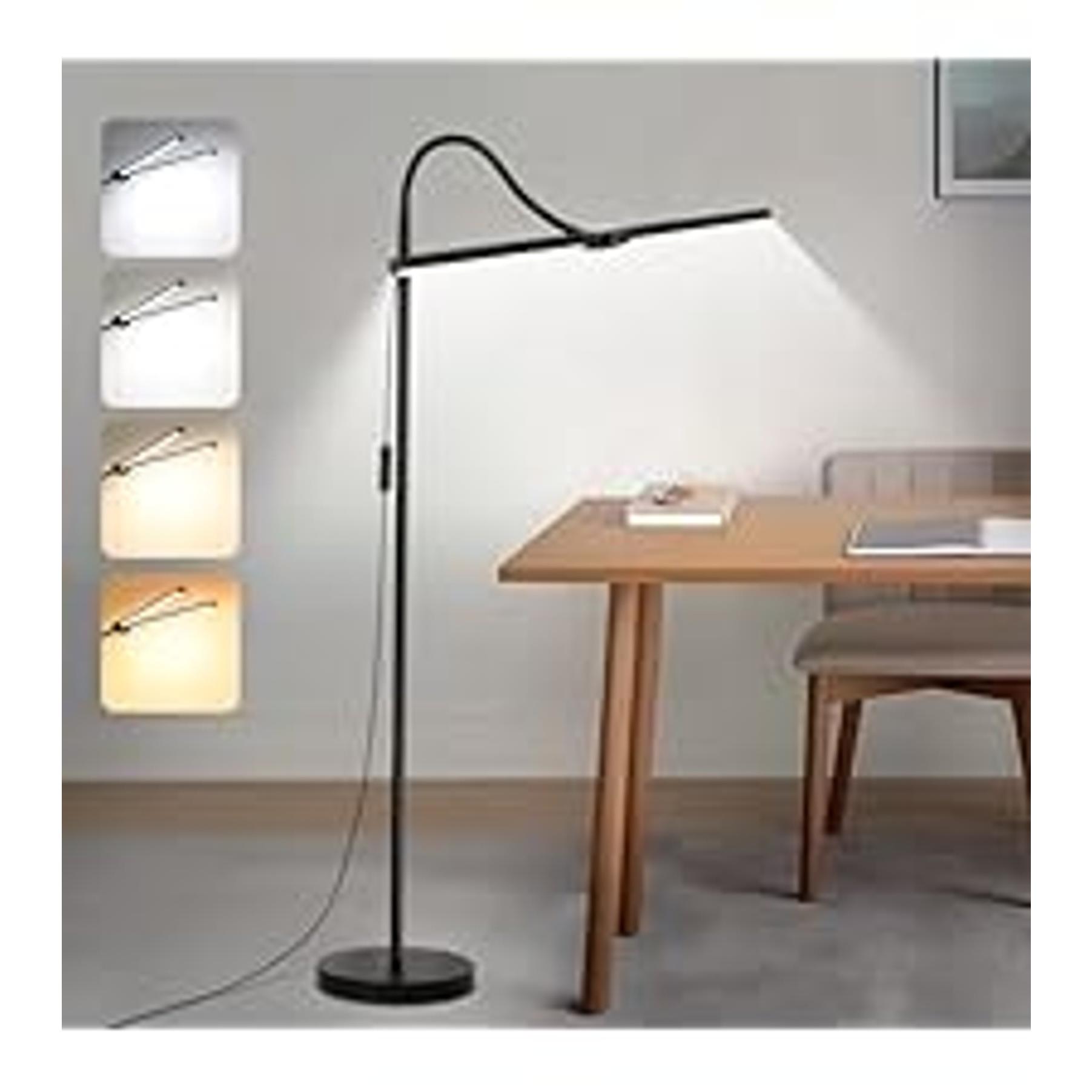LED Floor Lamp, 18W/2000LM Bright Reading Floor Lamp for Office with Double Head, Adjustable Gooseneck Dimmable Modern Standing Light for Lash Extension Craft, Eye Caring Floor Lamps for Living Room