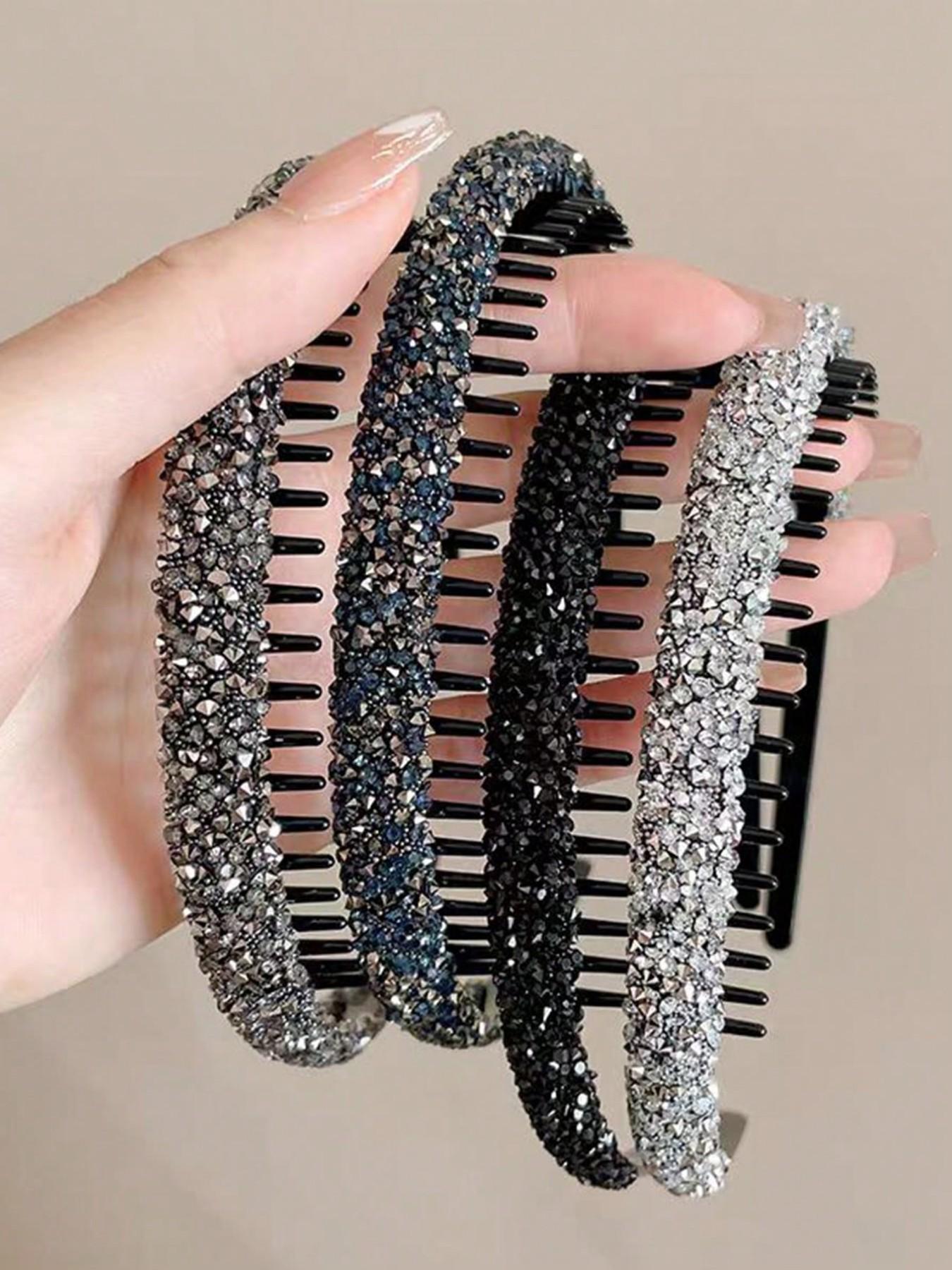 4pcs Women's Versatile Colorful Crystal Rhinestone Hair Hoops, Simple Anti-Slip Hair Accessories For Daily Use, Suitable For Washing Face, Makeup, And Travel Headbands ,Hairband For Women Headband Set